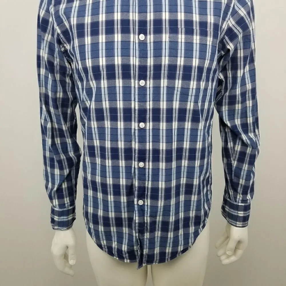 J. Crew mens Blue & White Washed Shirt in Multi Plaid Button Down Size Small